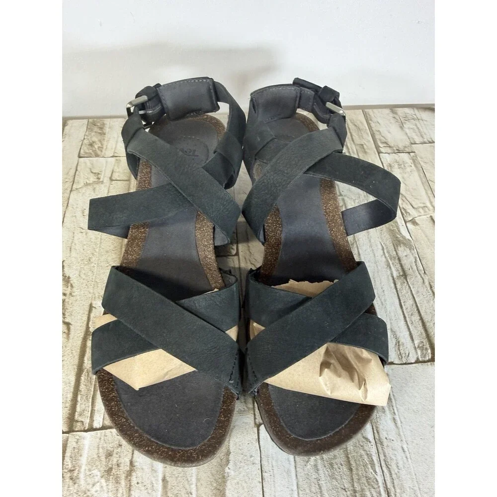 Teva Womens Mahonia Sandal Size 8 Black Nubuck Cork Wedge Heel Outdoor Casual